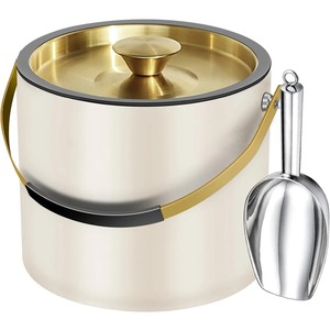 Stainless Steel <b>Ice</b> Bucket with Gold Handle and Lid, Modern Round Champagne <b>Cooler</b> Tub Set with Metal Scoop - Product Image 3
