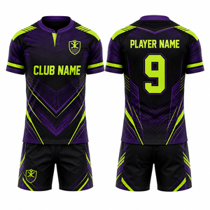 Maillot de football unisexe MEGAMAPLE à manches courtes et col en V, imprimé par transfert thermique, respirant, séchage rapide, en polyester noir pour club - Product Image 1