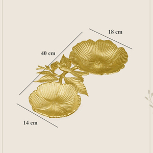 Élégant bol en métal doré à double fleur avec poignée en forme de branche d'oiseau central pour organisateur de bureau de luxe, décoration intérieure et service - Product Image 3
