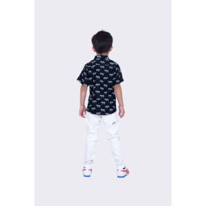 Boys Casual Cotton Poplin <b>Shirt</b>-Black <b>Half</b> Sleeves with Zebra Print - Product Image 6