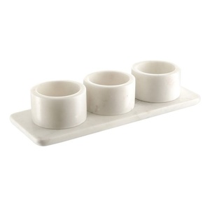 Natural Marble Bowl Set with Wooden Base Two <b>Cup</b> Condiment Holder Modern Salt Pepper Serving Set Kitchen Tabletop Decor luxury - Product Image 4