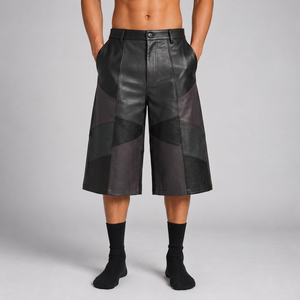 Jorts de cuero sintético al por mayor, jorts de cuero estilo streetwear al por mayor, jorts de cuero oversize personalizados, jorts de cuero holgados personalizados - Product Image 1