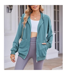 Sudadera con Capucha para Mujer, 100% Algodón, Manga Larga, Cuello Redondo, Hombros Caídos, Color Sólido, Cómoda, Casual, con Cierre, al Mejor Precio - Product Image 2