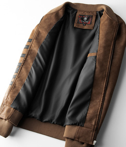 Layenne Plus Size Men's PU Leather <strong>Jacket</strong> <strong>With</strong> Stand Collar Windproof Feature OEM Varsity Style <strong>Fleece</strong> <strong>Lining</strong> - Product Image 3