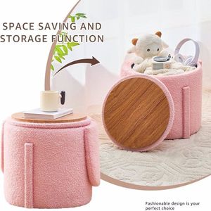 Modern Foldable <b>Vanity</b> <b>Stool</b> with Backrest Teddy Velvet Ottoman As Extra Seating & Small Side Table Modern Storage Footrest - Product Image 5