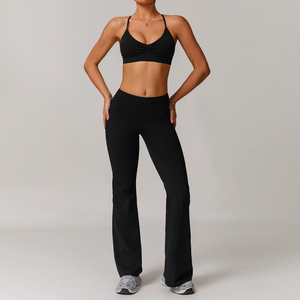 OEM Custom Wholesale Workout Yoga Set Women Ribbed Sports Bra High Waist <b>Flared</b> <b>Leggings</b> Activewear Gym Fitness Tracksuit - Product Image 5