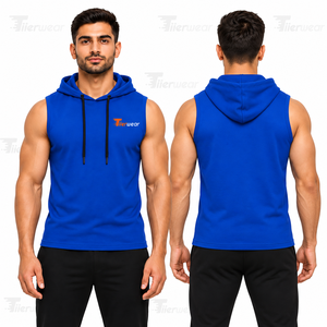 Vente en gros de sweats à capuche de sport pour hommes XS personnalisés, coupe régulière, sans manches, vêtements de musculation ciblés, couleur unie - Product Image 2