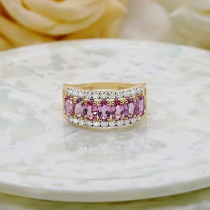 Bague en or jaune 14 carats avec saphir rose et diamants, vente en gros |   Bague de style éternité en saphir rose, bijoux fins pour femmes, cadeau de fête - Product Image 4