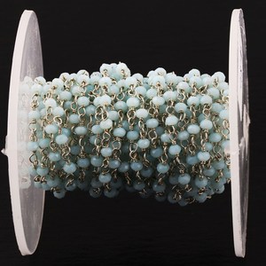 Chaîne en pierres précieuses de style chapelet, couleur bleu aquamarine hydro, rondelles 3MM 3.5MM, plaquée argent, en rouleau, pour la fabrication de bijoux, vente en gros - Product Image 3
