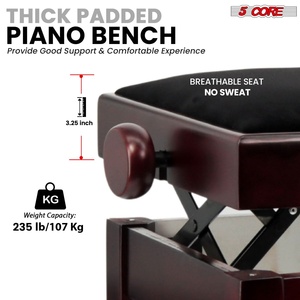 Banc de piano réglable à 5 niveaux, épaisseur 3,25 po, tabouret de clavier en bois massif, chaise de musicien robuste - Product Image 2