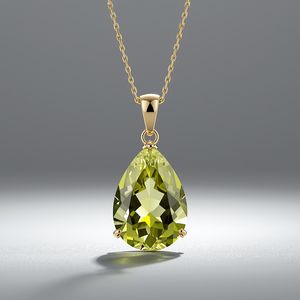 Collar con Colgante de Peridoto en Oro Sólido de 14K, Corte Pera, Gema Verde, Joyería Fina de Lujo con Certificación de Claridad VVS1 para Mujer - Product Image 2