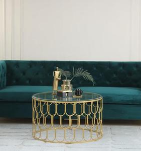 Modern Brass Coffee <b>Table</b> with Glass Top Contemporary Living Room Furniture Decorative Accent Piece - Product Image 1