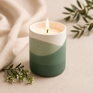 Vase à bougie en céramique élégant, finition vert dégradé, mèche unique, longue durée de combustion, texture mate lisse, décoration d'intérieur de luxe haut de gamme - Product Image 1