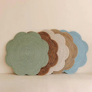 Handmade Flower Rattan Placemat Avocado <b>Green</b> Woven Tablemat Heat Resistant <b>Coaster</b> Creative Dining Room Tableware Decoration - Product Image 5