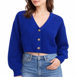 Cárdigan Corto de Punto para Mujer, Cuello en V, Suave, Acanalado, Ajuste Corto, Casual, Cómodo, Elegante, Ligero, para Invierno - Product Image 2