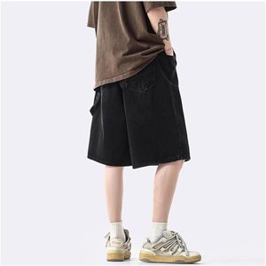 Pantalones Cortos Cargo Negros para Hombre, Color Sólido, Cintura Elástica, Corte Medio, Transpirables, Casuales, Tipo Bermuda con Bolsillos - Product Image 4