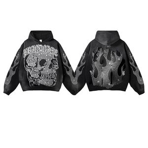 Ensemble de survêtement unisexe à capuche évasé avec logo personnalisé entièrement orné de strass, en molleton 340 GSM, effet délavé et impression en relief, style vieilli - Product Image 2