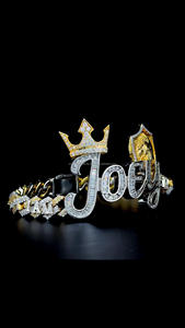 Bracelet JOEY Cuban Link en argent bicolore et plaqué or jaune S925 personnalisé avec diamants Moissanite baguette - Product Image 4