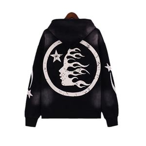 Sweat à capuche unisexe OEM style streetwear, personnalisé, brodé, délavé à l'acide, effet soleil, en molleton de coton épais 500 GSM, avec poche et motif graphique, coupe décontractée - Product Image 2