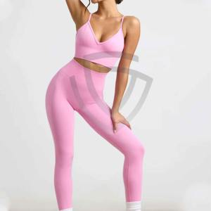 Ensemble soutien-gorge et legging à taille élastique, haute qualité, sans couture, 2 pièces pour femmes - Product Image 5