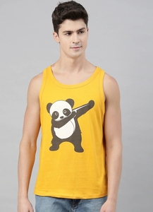 Camiseta sin Mangas Amarilla para Hombre, con Estampado, Cuello Redondo, Informal, de Algodón, Transpirable, para Verano - Product Image 6