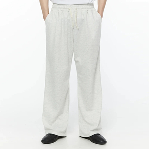 Men's Custom Logo Light Heather Grey Off White French Terry Wide Leg Sweatpants <b>Elastic</b> <b>Waist</b> Drawstring Casual <b>Trousers</b> OEM - Product Image 2