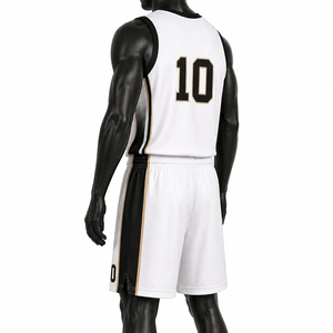 Ensemble de maillots de basket-ball unisexes personnalisés blanc, noir et or, uniforme d'équipe sublimé, 10 pièces, maille respirante anti-humidité avec cordon de serrage - Product Image 4
