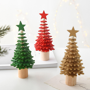 Nouveau mini sapin de Noël en bois avec étoile, petit ornement de Noël pour bureau, cadeau de Noël - Product Image 3