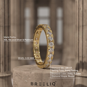 Breeliq Round Cut Diamond Eternity Band 14KT Yellow Gold <b>Wedding</b> Ring for Women Lab Grown Diamond Bridal Jewelry - Product Image 2