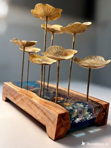 Hot Sale Original Made New Design Of Living Room Party Candy Cake Store Resin Wood Brass Decorative <b>Flower</b> <b>Display</b> Snack Plate - Product Image 3