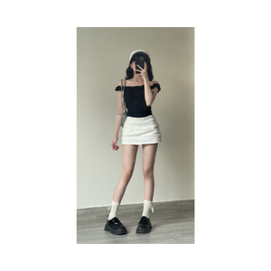 T-shirt en jersey de coton écologique pour femme, coupe ajustée, best-seller, plusieurs tailles, haut à épaules dénudées taille haute, buste froncé, service ODM - Product Image 3