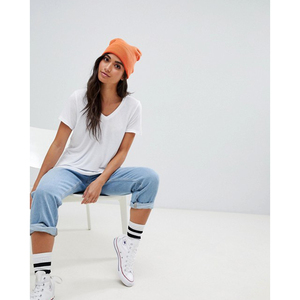 T-shirt décontracté blanc en coton pour femme, coupe ample, col rond, manches courtes, en jersey respirant, longueur standard, couleur unie - Product Image 2