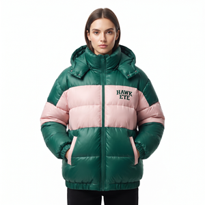 Manteau matelassé à capuche pour femme, color block, coupe ajustée, chaud, pour l'hiver - Product Image 5