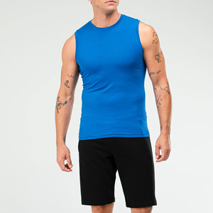 Camiseta sin mangas azul para hombre, cuello redondo, color sólido, transpirable, tejida, informal, camisetas sin mangas para hombre - Product Image 1