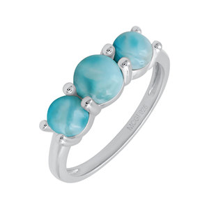 Gourik Three Stone3-Stone Dominican Blue Pectolite Ring Classic Style Unisex Everyday Wear Bohemia Style Women's <b>Jewelry</b> - Product Image 1