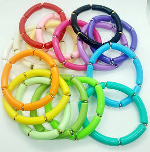 Pulsera de tubo de resina de moda Claro Transparente Dorado Tipo de China Pulsera de cuentas de tubo curvo de resina Brazalete de moda - Product Image 6