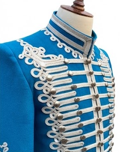 Chaqueta de Hombre Estilo Hussar de Lana Azul, Doble Botonadura, Uniforme Histórico, Cuello Alto, Bordado Plateado Trenzado, Ropa Formal de Invierno - Product Image 6