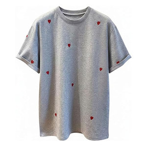 T-shirts pour hommes avec broderie en forme de cœur, col rond, manches courtes, décontractés, pour l'été, en coton mélangé doux et respirant, graphiques minimalistes - Product Image 1