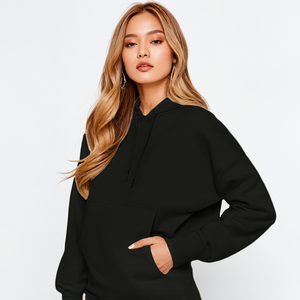 Sudadera con capucha elegante de primera calidad para mujer, con cordón ajustable, hombros caídos y bolsillo tipo canguro. - Product Image 3