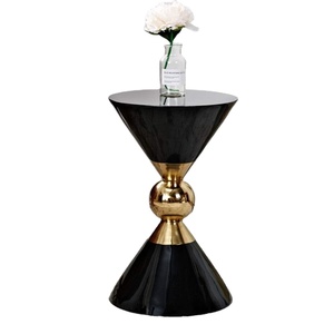 Renzo Round <b>Hourglass</b> End Table Black White Finish Antique Gold Pedestal Base Modern Accent Luxury Side Table Metal - Product Image 1