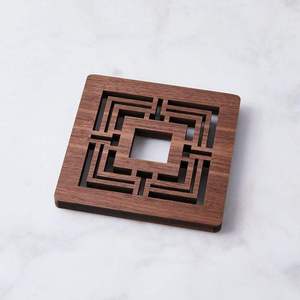 Sous-verre en bois traditionnel chinois, design carré, durable, cadeau promotionnel - Product Image 1
