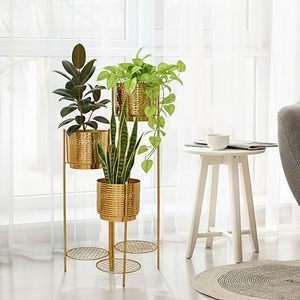 Modern Gold Plated Metal Flower Stand With Three Tiered <b>Planters</b> For Indoor Green Plants Home Decor - Product Image 4