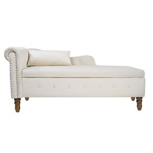Chaise longue moderna beige in velluto per interni con braccioli arrotolati e cuscino contenitore per camera da letto - Product Image 2