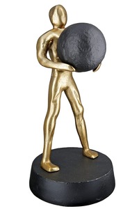 Gold Plated <b>Figurative</b> Sculpture Abstract Human Form Holding Sphere Contemporary Art Tabletop Decor for Living Room - Product Image 3
