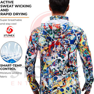 Sudadera con capucha de manga larga para hombre, estampada a color, UPF 50, anti-UV, para pesca, con logo en la manga izquierda y cierre de cremallera. - Product Image 5