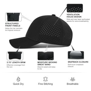 Casquette de baseball noire à 6 panneaux, respirante, en maille, ajustée, unisexe, pour l'extérieur, style décontracté, printemps-été - Product Image 4