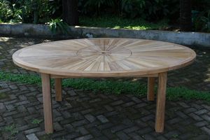Table à manger ovale moderne 240 cm en teck massif non pliable avec plateau tournant finition soigneusement poncée modèle TAB21 pour usage extérieur - Product Image 3