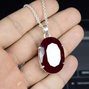 Colgante de rubí facetado de Cachemira en plata de ley 925, joyería artesanal con piedras preciosas, regalo de boda o piedra de nacimiento para ella. - Product Image 6