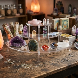 Large Portable Acrylic Tiered <b>Display</b> Stand with Transparent <b>Shelves</b>-Modern Retail Counter Top for for Business - Product Image 1