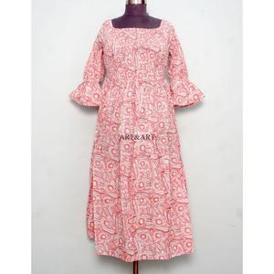 Robe à manches cloche pour femme, vente en gros, pour le printemps et l'été, respirante, 100% coton, imprimée, décontractée et de soirée - Product Image 1